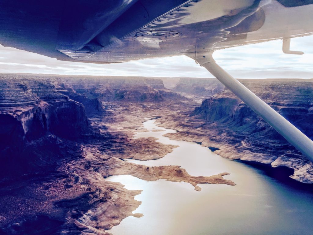 looking at lake powell from a plane